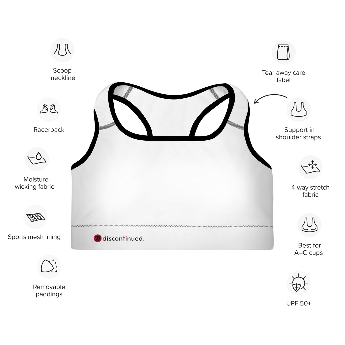 2Bdiscontinued. women's padded sports bra wht