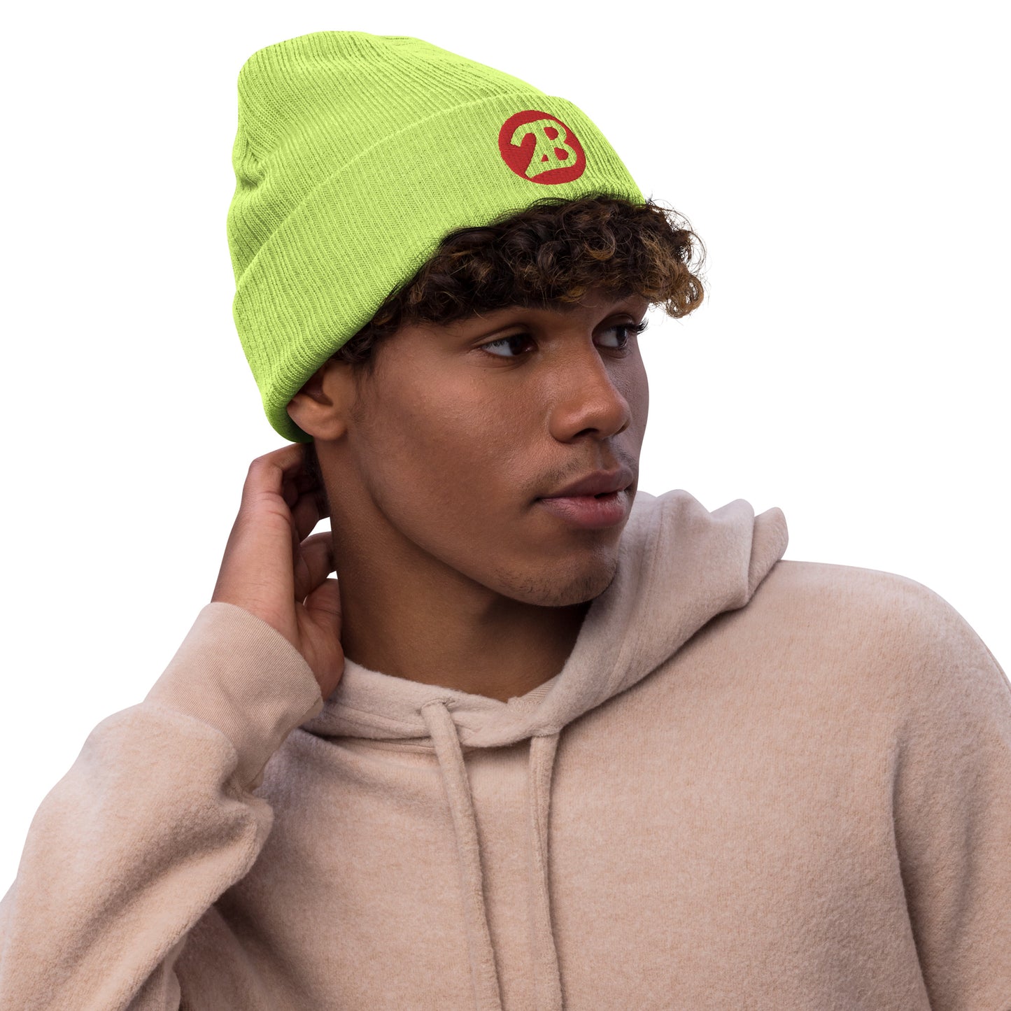 2Bdiscontinued. embroidered  ribbed knit beanie 2B