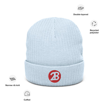2Bdiscontinued. embroidered  ribbed knit beanie 2B