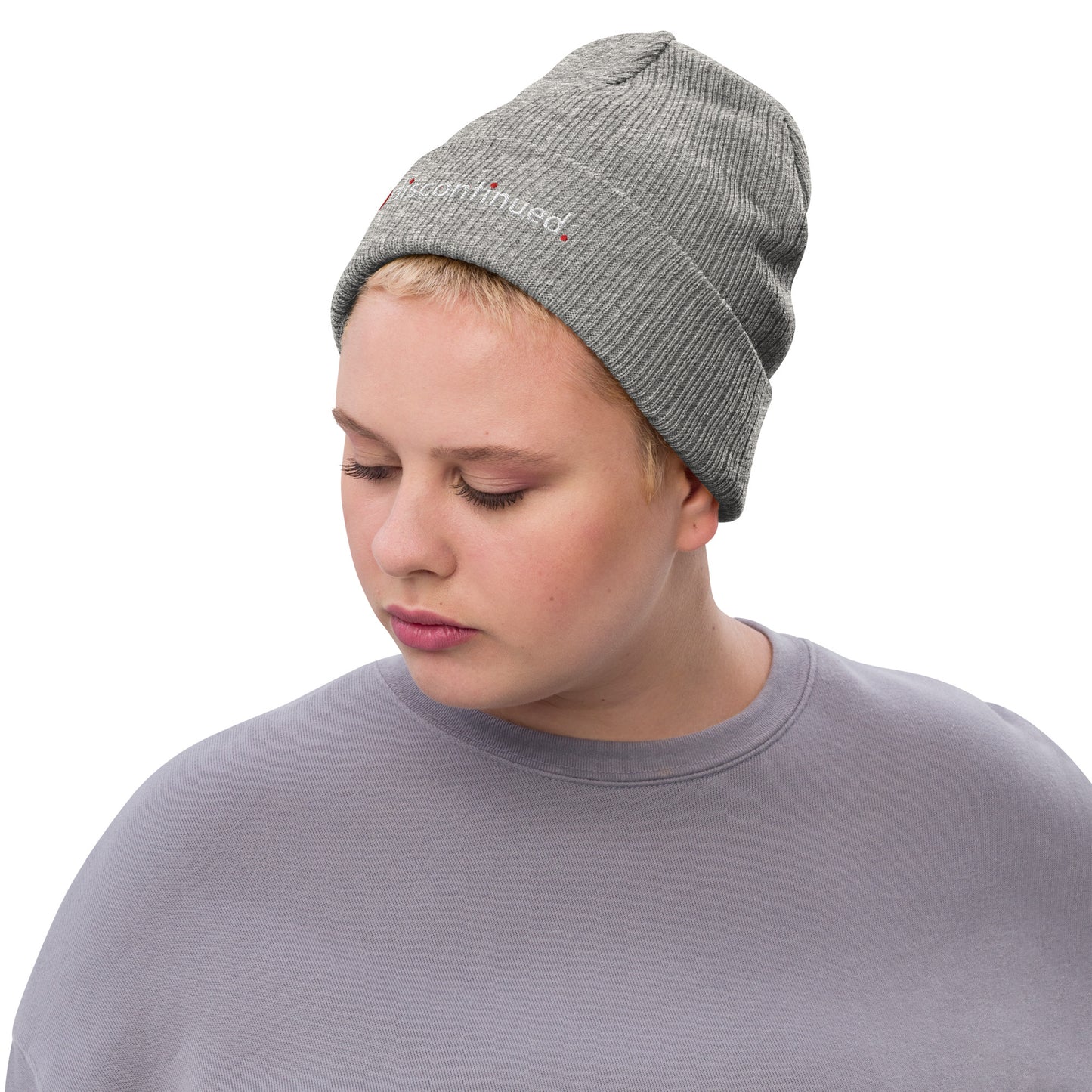 2Bdiscontinued. embroidered ribbed knit beanie