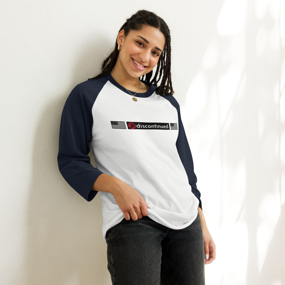 2Bdiscontinued. unisex 3/4 sleeve raglan shirt